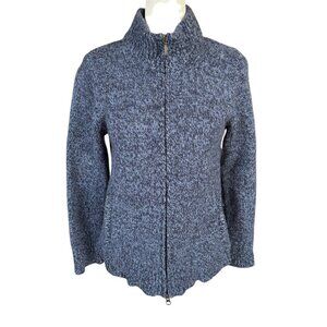 L.L. Bean blue lambswool long sleeve high collar zip up sweater jacket SP